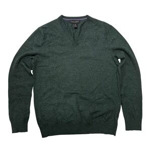 Banana Republic Sweater‎ Mens Large Extra Fine Merino Wool V-Neck Moss Green